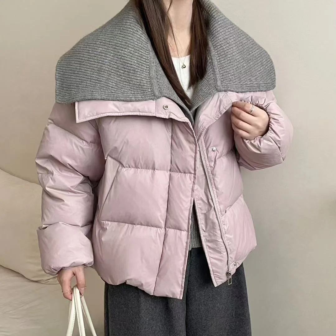 

Winter women's down jacket short small thickened knitted splicing white duck down warm fashion jacket tide