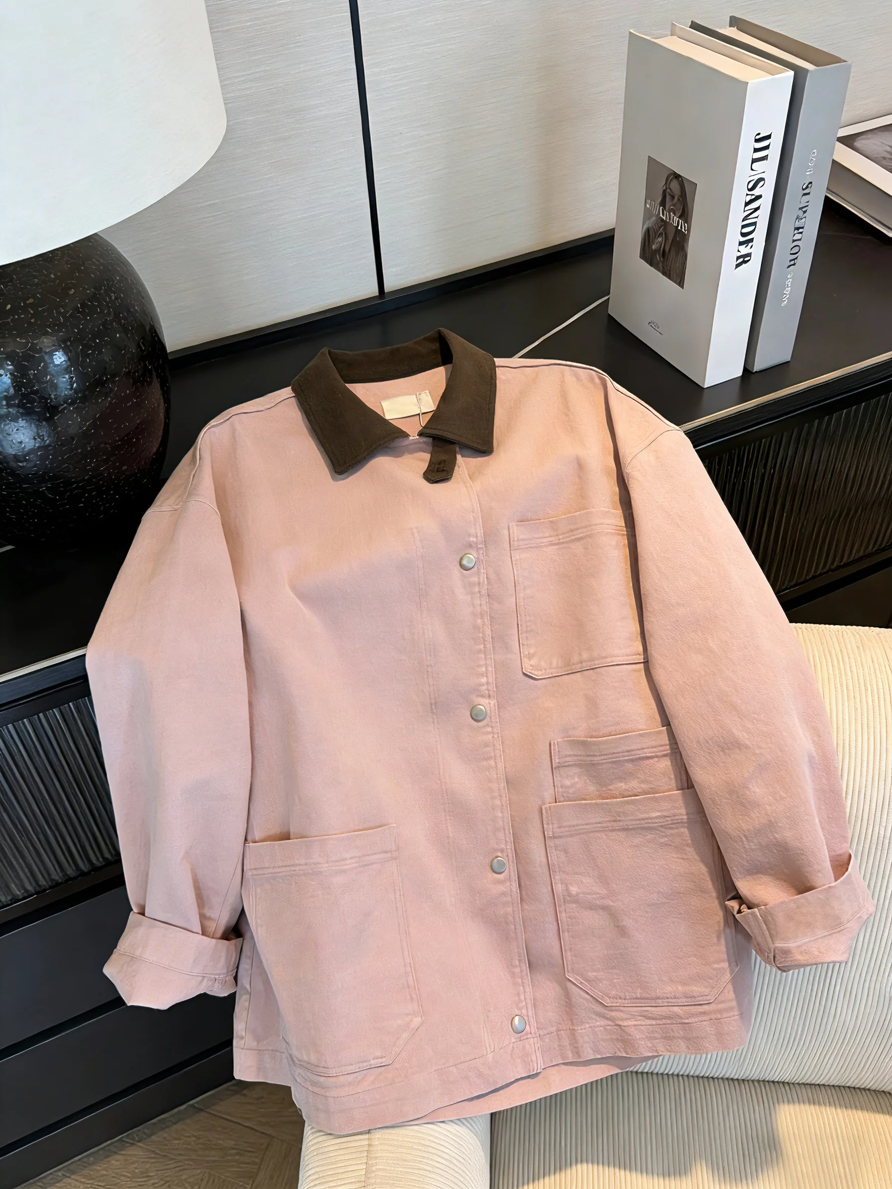 

Korean Sweet Color Blo Collar Workwear Jaet Women's Spring Autumn Loose Open Cardigan Top Casual Sle Polyester Fiber