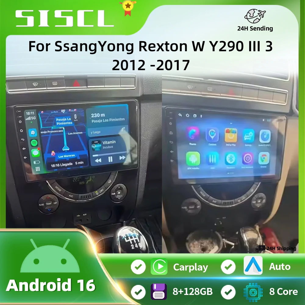 Android 16 Car For SsangYong Rexton Y450 Y400 Musso 2 2018-2021 GPS Navigation High-performance CPU Player Car Stereo Head Unit