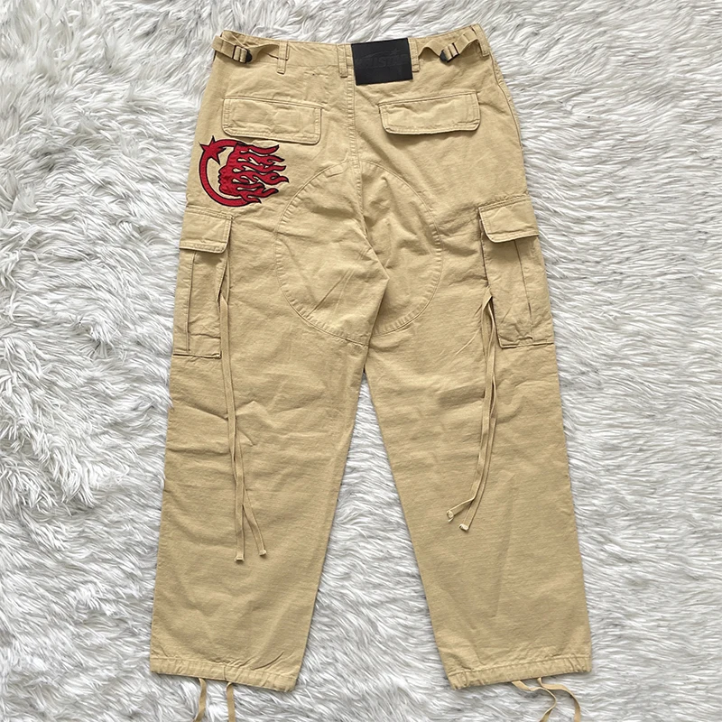 Hellstar Studios Embroidered Work Trousers Loose Fit Straight Leg Cotton Casual Pants for Men Travel Autumn Winter Wear view 3