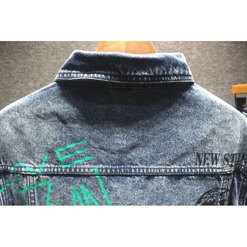 Lente En Herfst Nieuwe Trendy Herenjasje Bedrukt Knappe Street Denim Jas