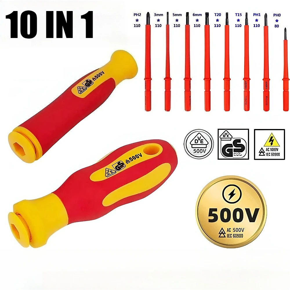 10PCS Insulated Screwdriver with an Interchangeable Head Plum Blossom Head Slotted Head Insulated electrician screwdriver