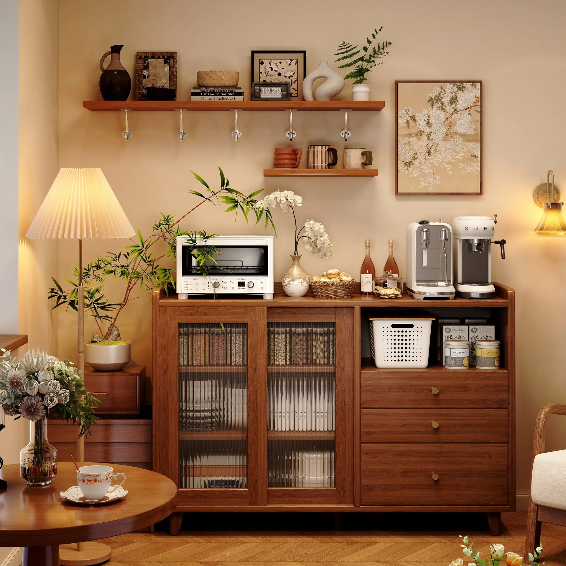 

Customizable side integrated storage against the wall coffee machine storage cabinet living room side cabinet