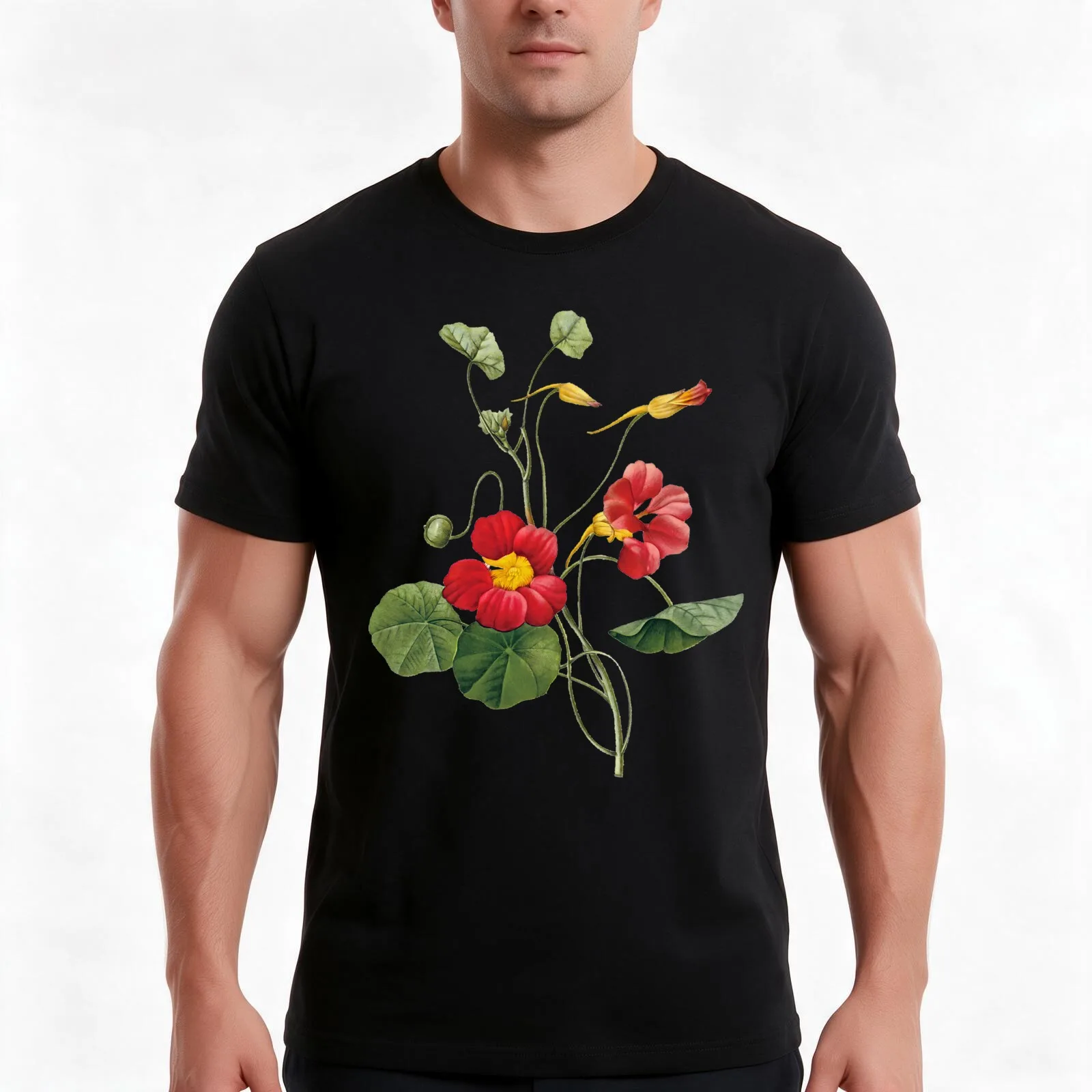 FF - Flower - Nasturtium - Pierre Joseph Celestin Redouté T-Shirt, Summer Casual Cotton Tee, Oversized Streetwear Tops
