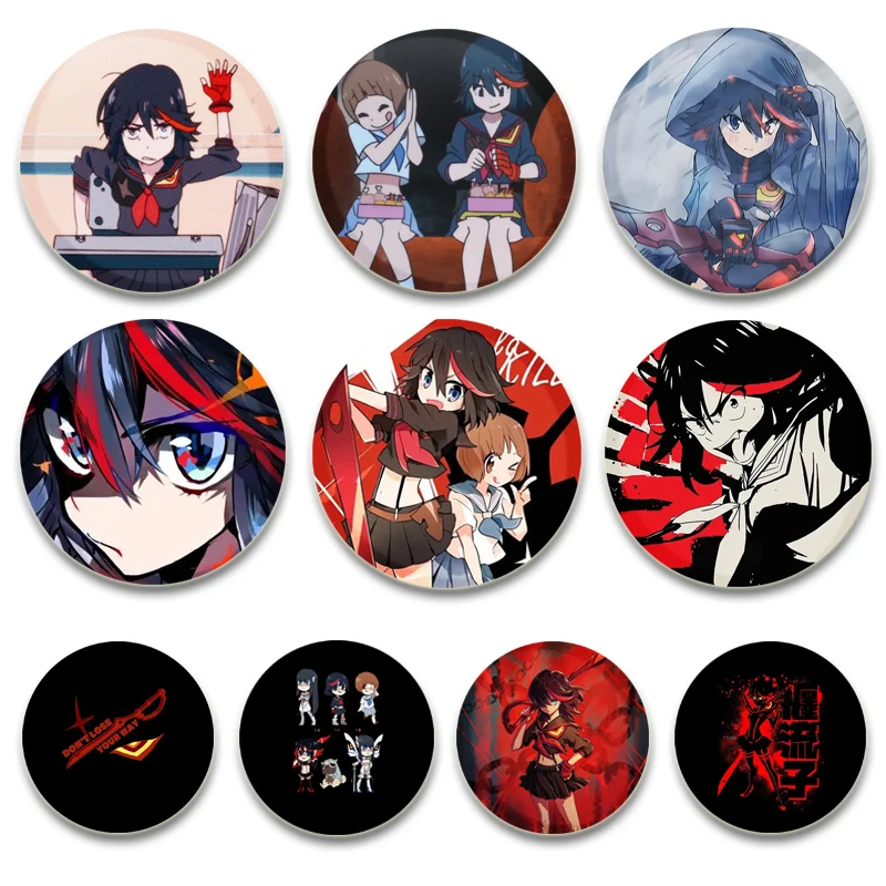 Kill La Kill Round Brooches for Backpack Anime Figure Lapel Pins Matoi Ryuuko Cartoon Badge Accessories Clothes Decoration Gifts