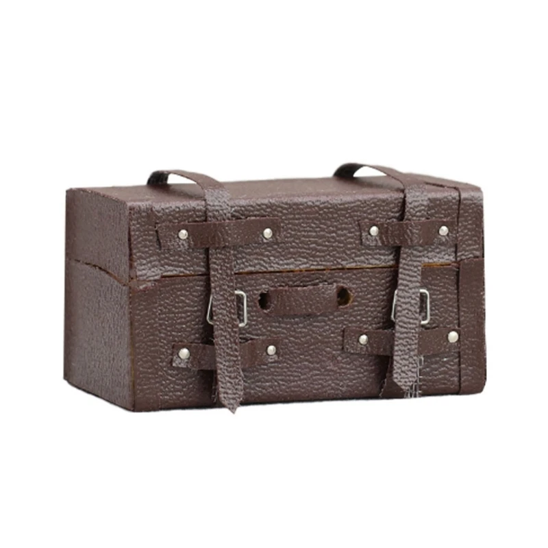 Elegant Charm Antique Sturdy Small Suitcases Portable Accessory for Dollhouses Coffee Finish Decorative Furniture