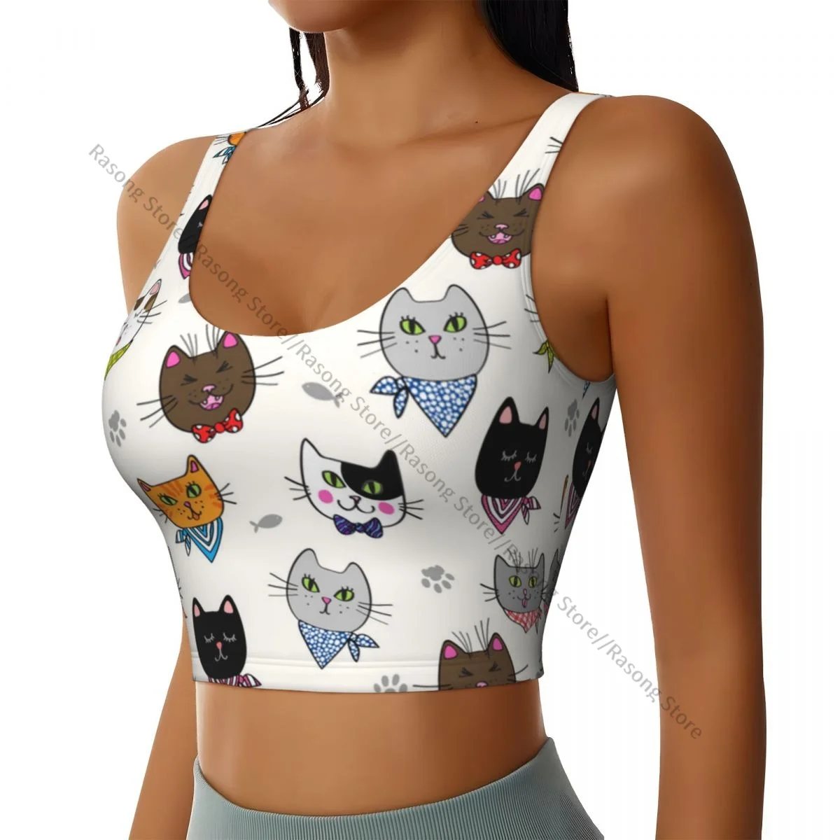

Yoga Vest Women Gym Sports Crop Tops Funny Hipster Cat Portraits Streetwear Workout Breathable Tank Top Female