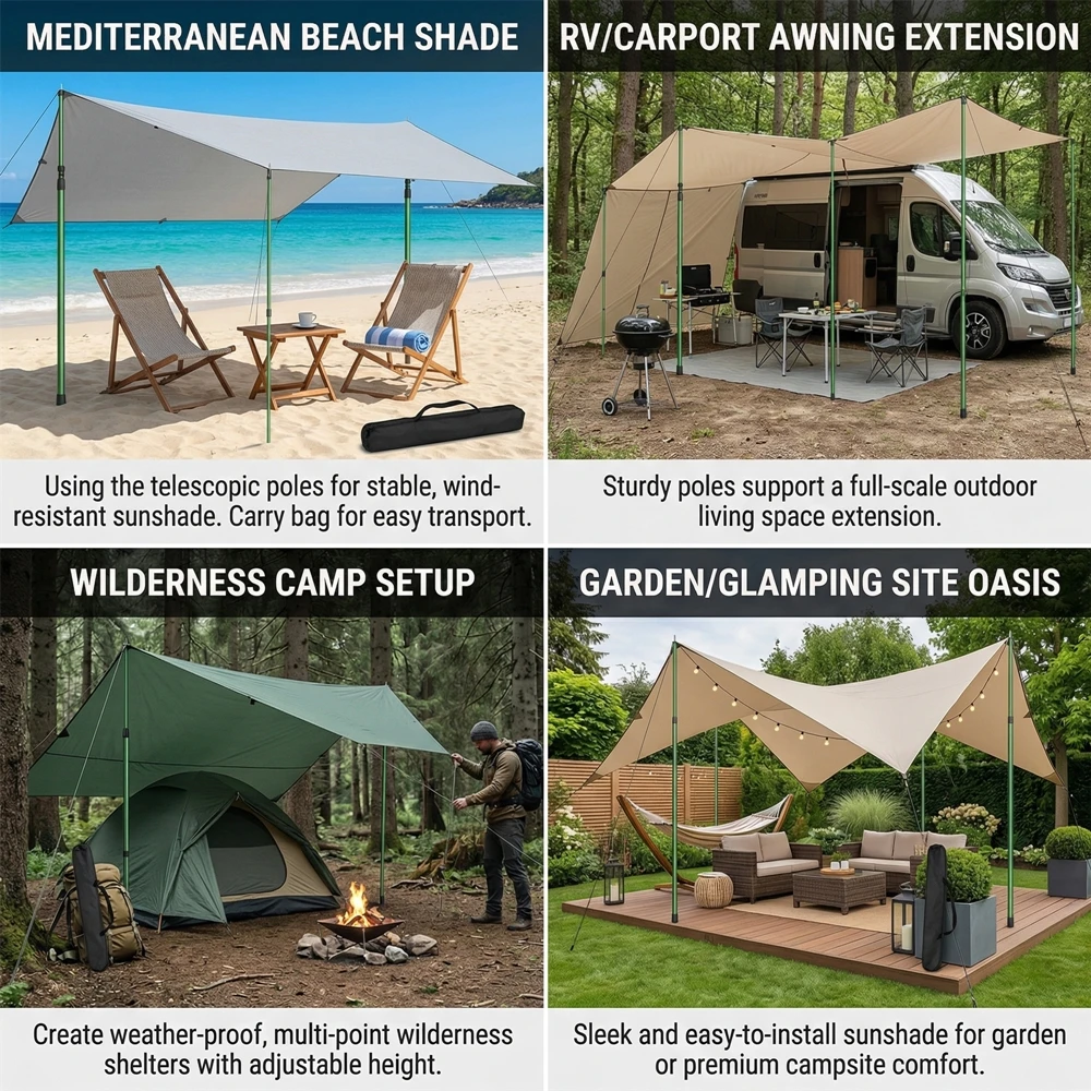 Aluminium Teleskop Zeltstangen Set 30mm Heavy Duty, Verstellbare Aufstellstangen für Tarp Sonnensegel Camping Vorzelt, Robustes Kit inklusive Heringe und Abspannseile für maximale Stabilität im Freien – Detail 5