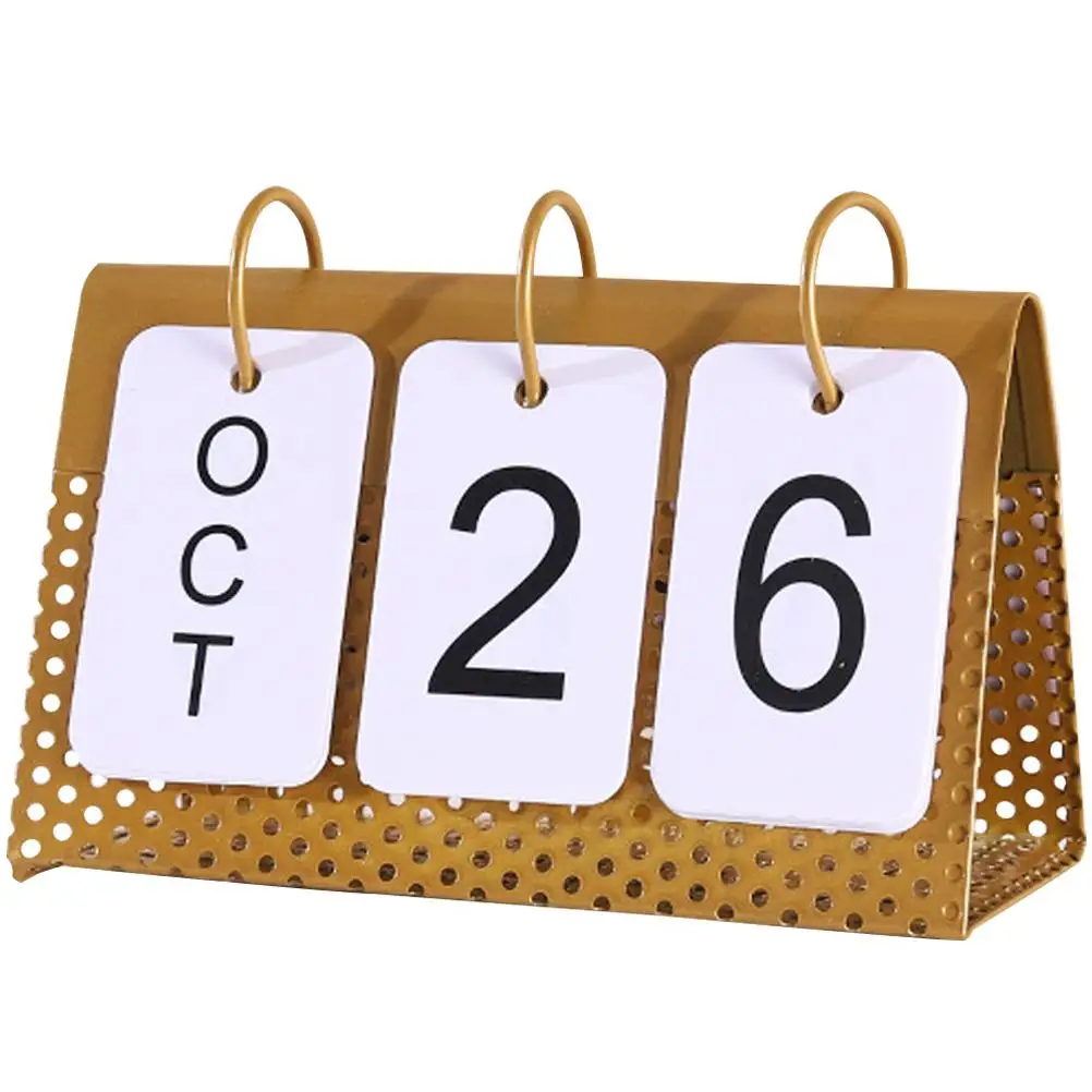 

Perpetual Calendar Desktop Decor Iron Frame Ornament for Home Office Metal Crafts Household Gifts Golden Color