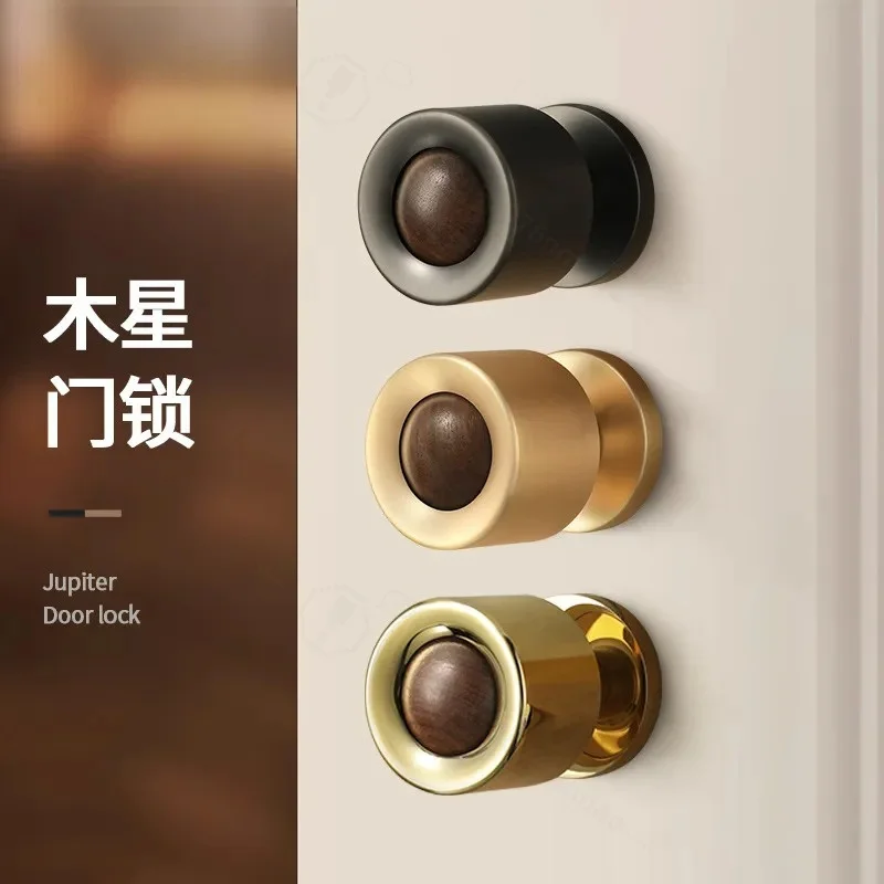 French Modern Simple Indoor Bedroom Door Lock Round Walnut Solid Wood Handle Universal Silent Lock