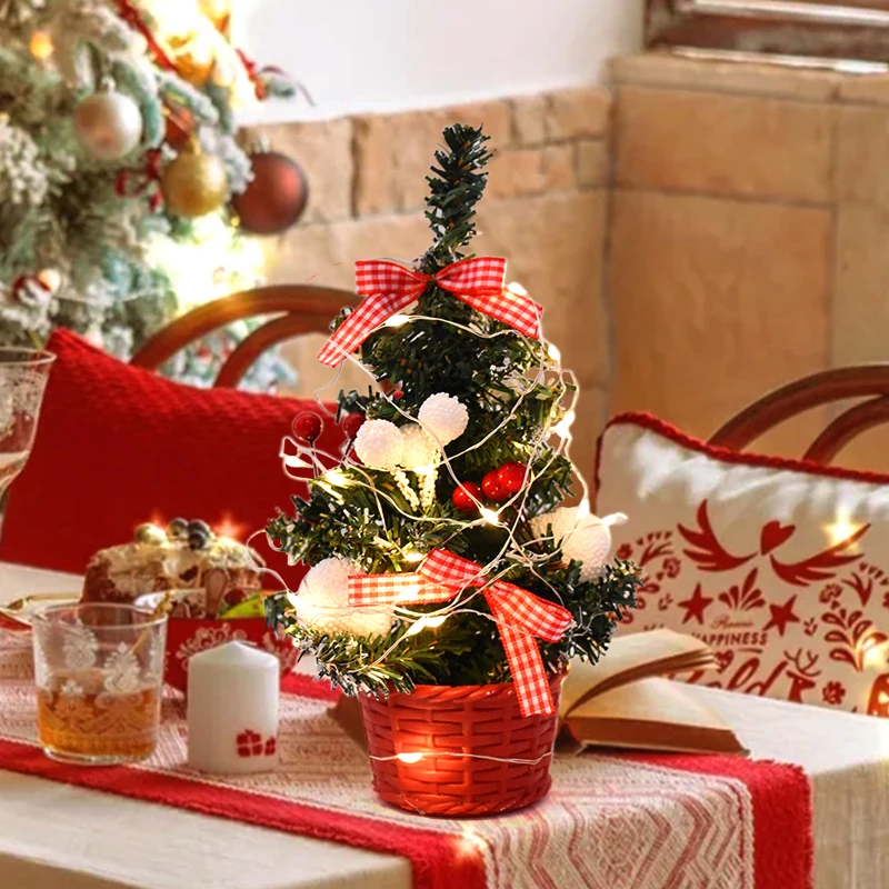 20/30cm Artificial Christmas Tree Table Ornament with LED Light Balls 2023 Christmas Decoration for Home 2024 New Year Gift Mini