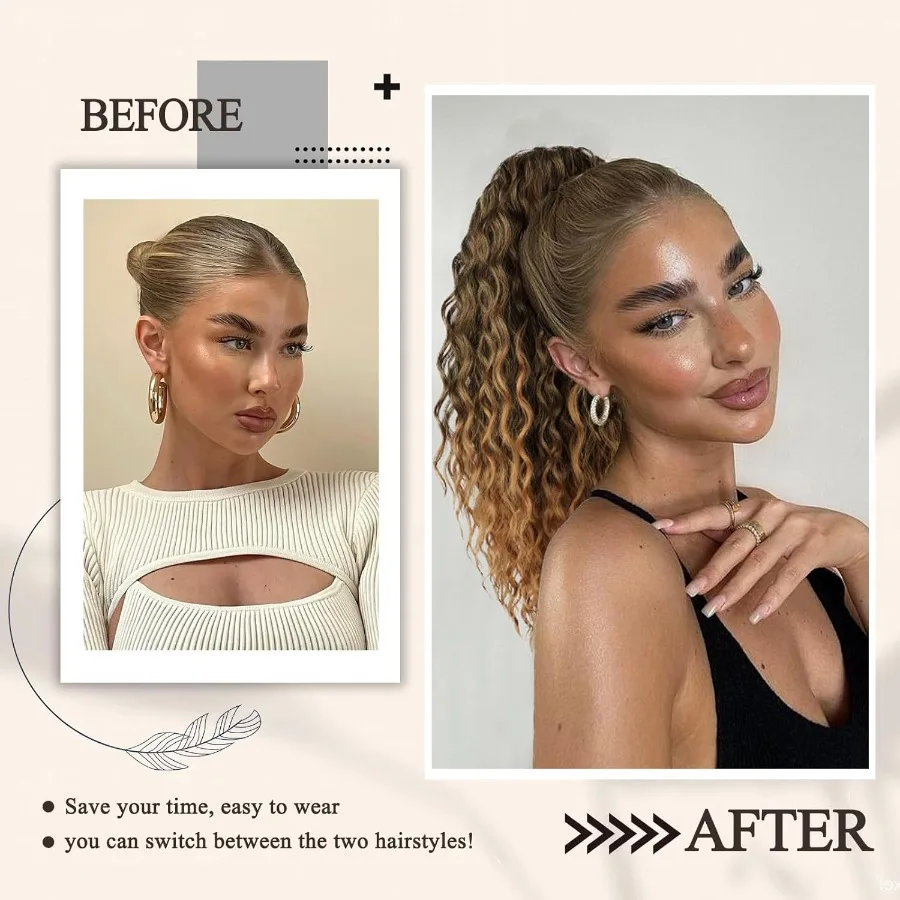 Estensione coda di cavallo sintetica ondulata lunga riccia da 16 pollici con coulisse per donne nere Estensione dei capelli versatile e facile da usare per