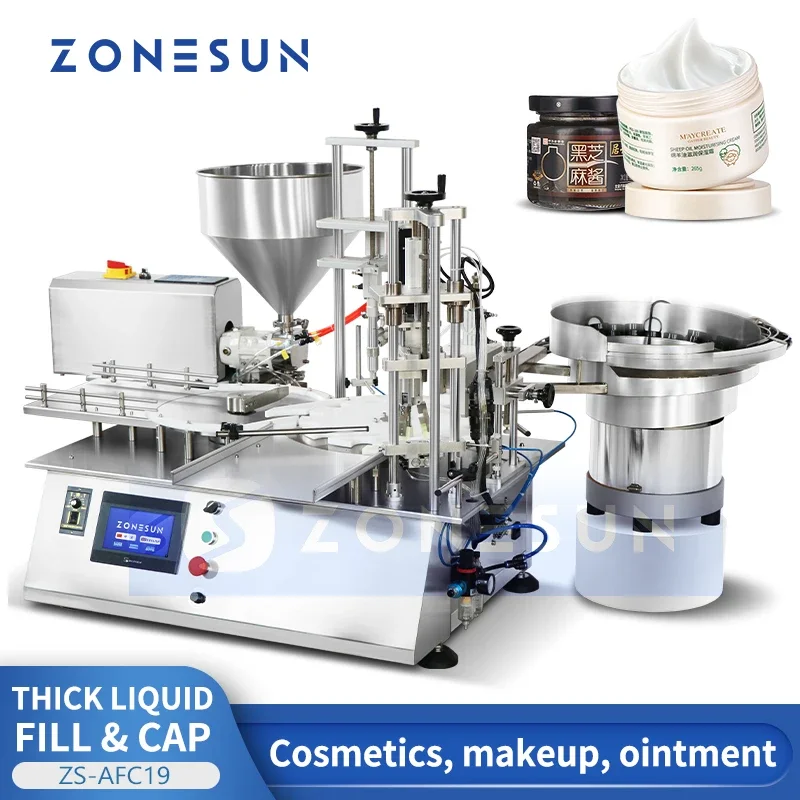 ZONESUN Automatic Thick Liquid Filling and Capping Machine Cosmetic Cream Lotion Bottle Rotor Pump Vibratory Feeder ZS-AFC19