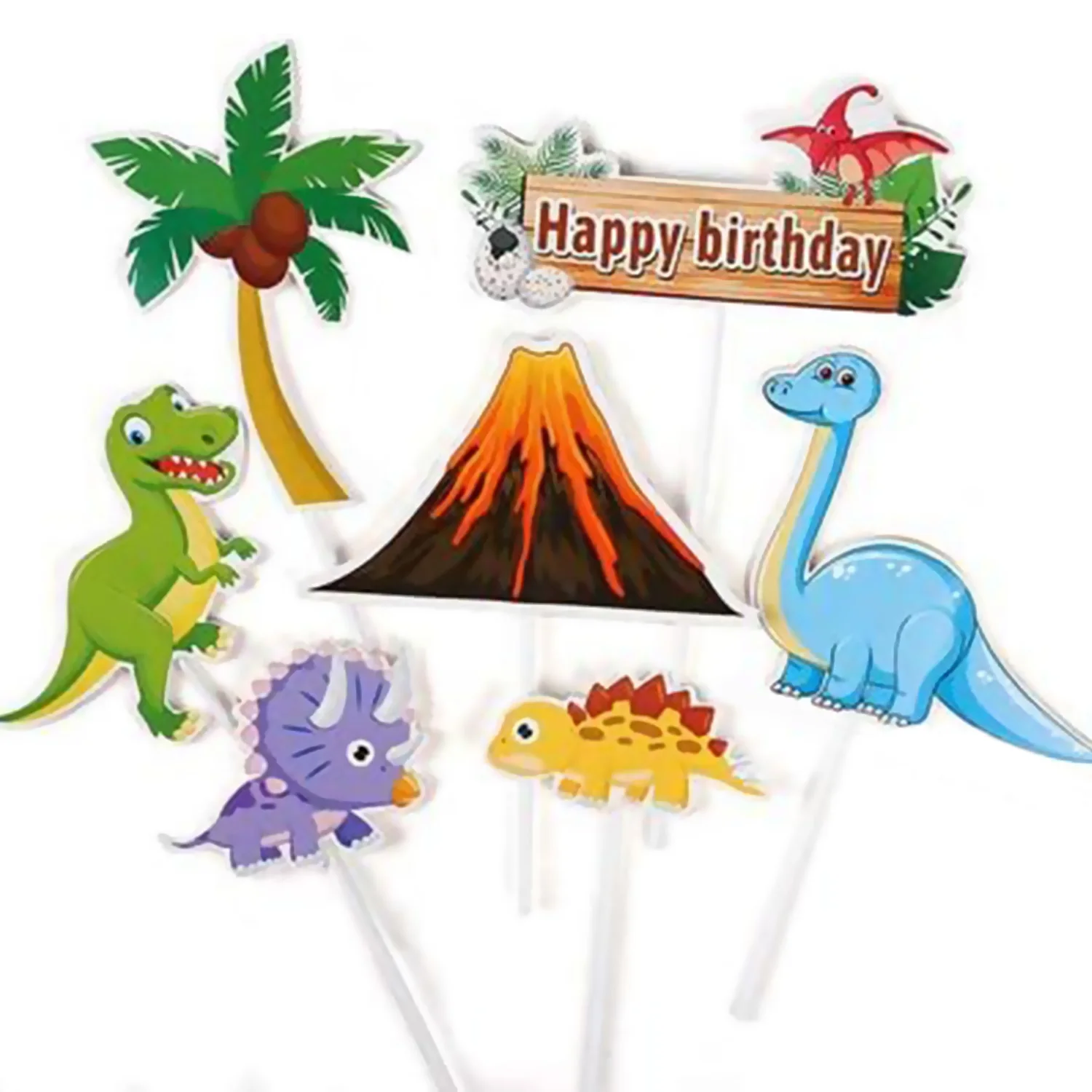 19pcs Dinosaur Theme Party Cake Toppers Kit Dinosaur Jungle Safari Birthday Party Decorations Boy Dinosaur Cake Decorations