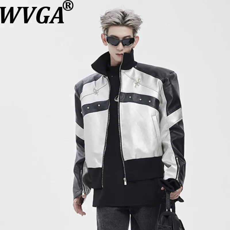 

WVGA Autumn Winter New Man Y2K Stand Collar Trendy Short Leather Jacket Niche Chic Casual Retro Metal Buckle Stylish Coat W15260