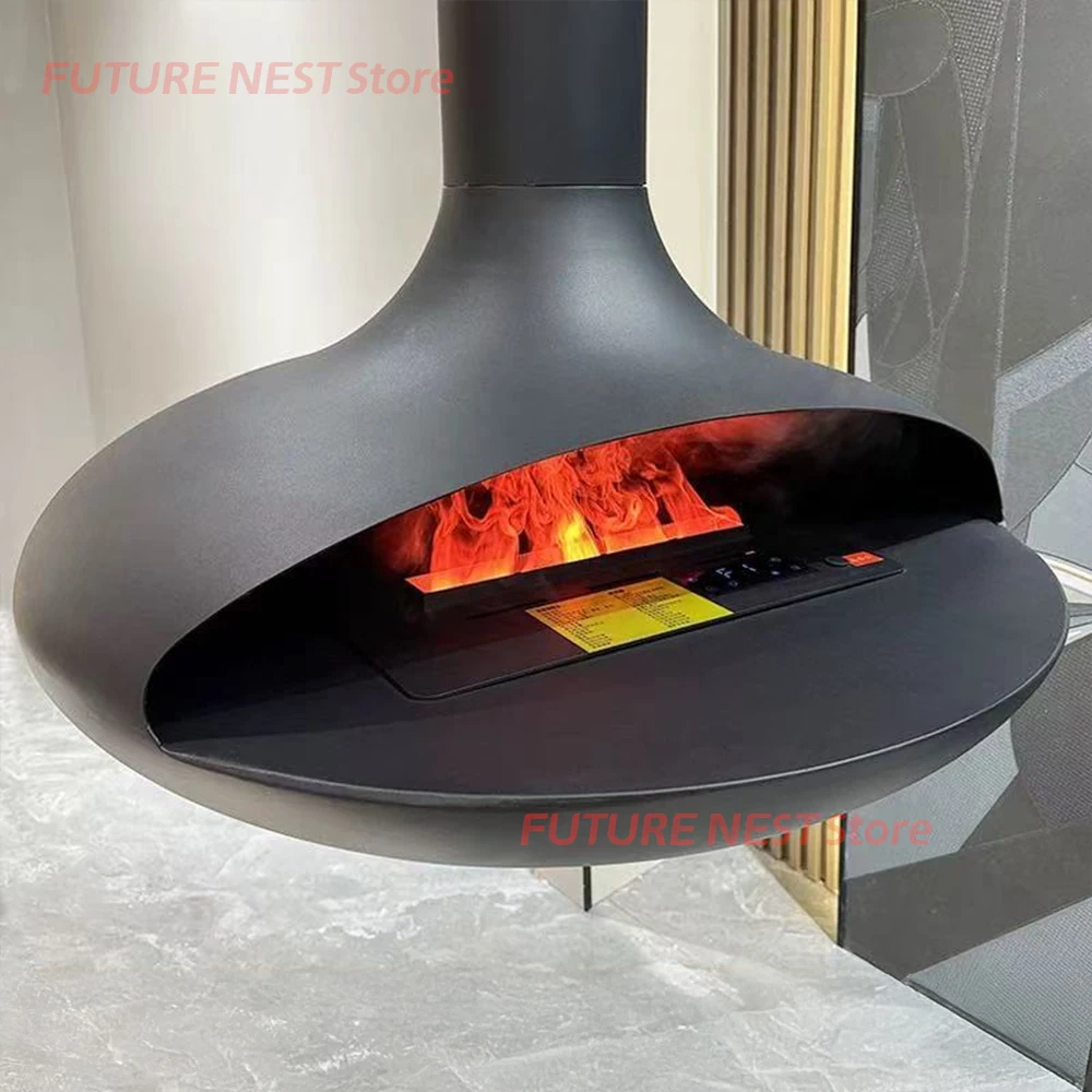 Indoor Art Fireplace Heater for Living Room Decoration Modern Suspended Fireplace with Base Ceiling Hanging Wood Burning Stove