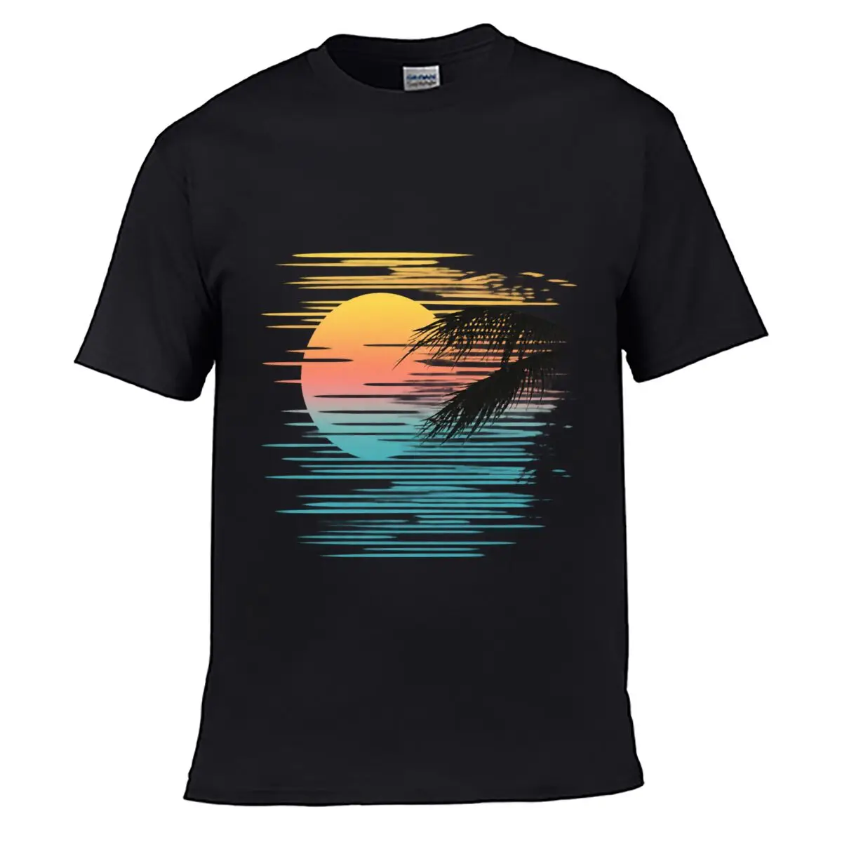 Coconut Palm Sunset Ocean Horizon Tropical Graphic Loose Casual T-shirt