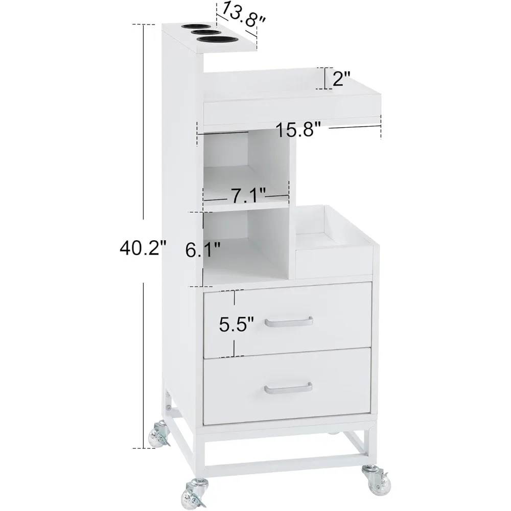 Salon Storage Rolling Trolley Cart, Barber Mobile Station for Hair Stylist with Lockable Wheels & Tool Holders, Beauty 6 Tier U