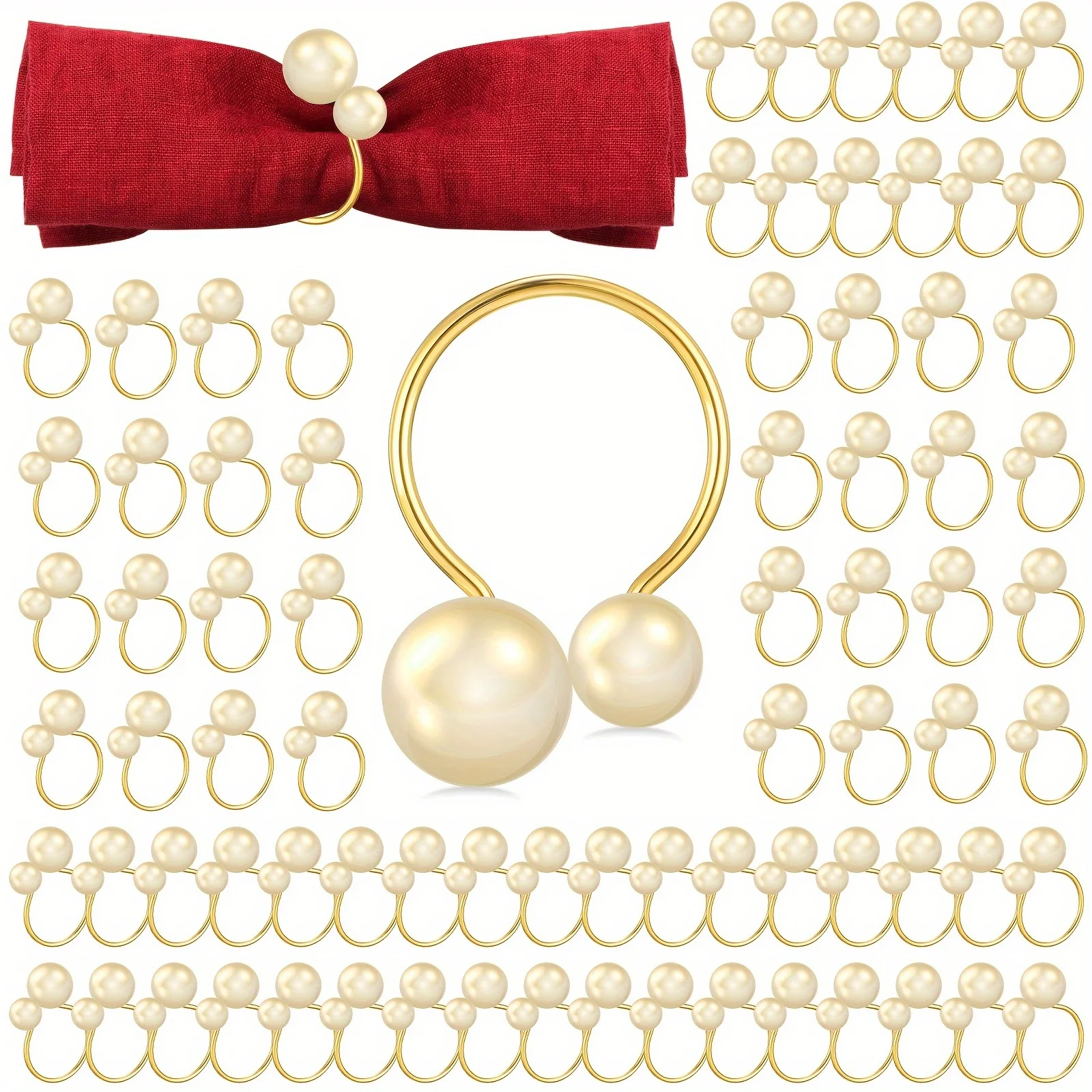 

100pcs Pearl Napkin Rings Golden Napkin Holder Table Napkin Buckles for Dinning Table Setting Christmas Wedding Party Supplies