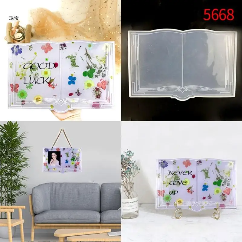 X5qe epóxi abertura livro silicone molde servindo placa molde para decorações casa