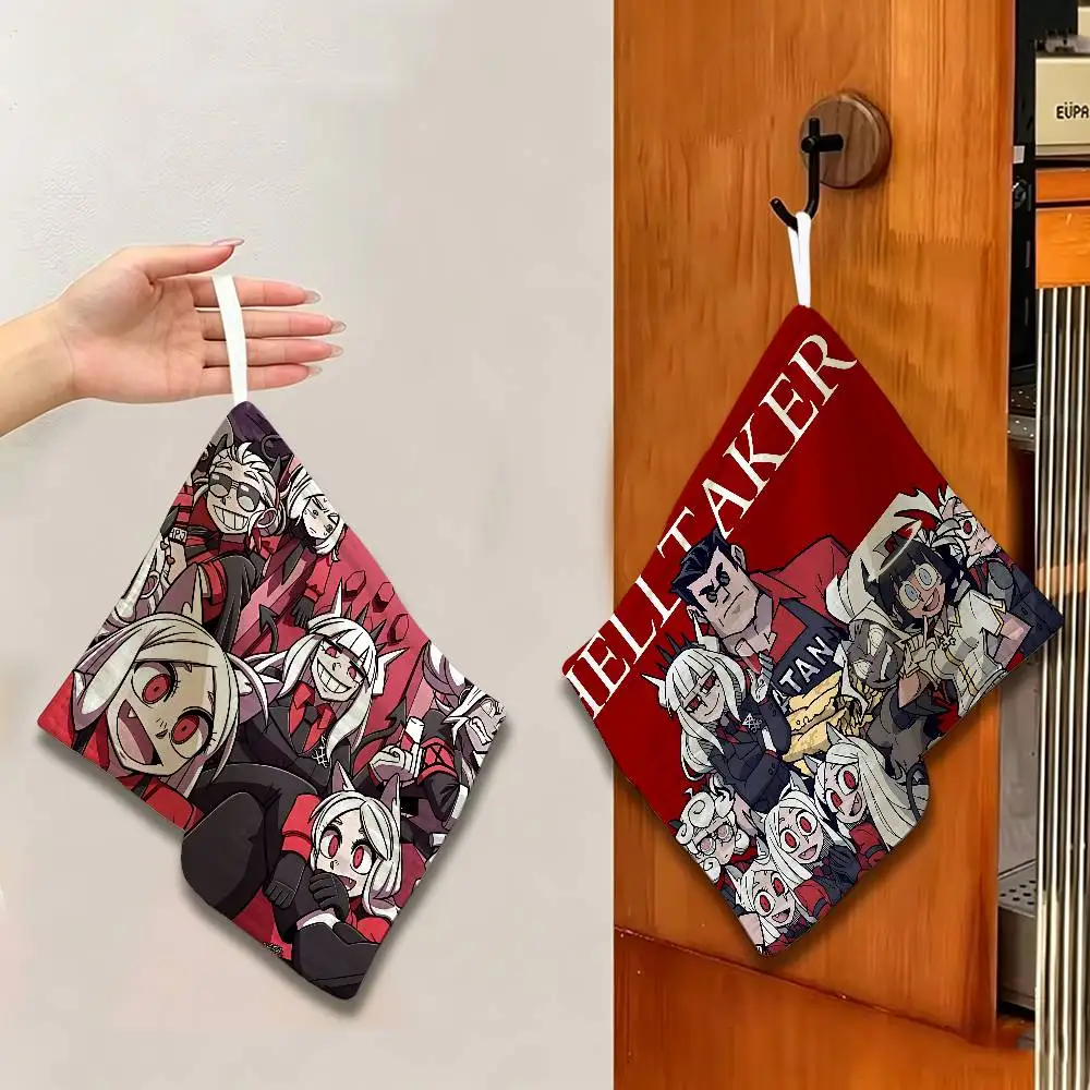H-Helltaker Anime Polyester Cotton Hand Wiping Towel, Hanging Towel, Quick Dry for Kitchen Bathroom Daily Supplies