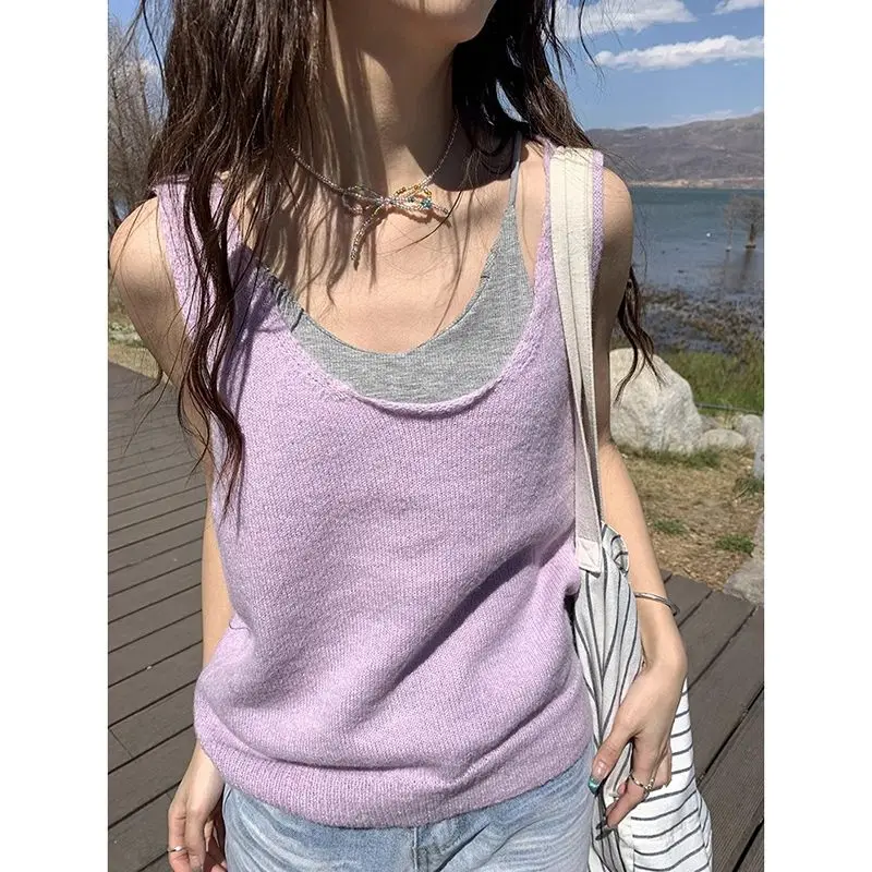 

Vest Women Knitted Round Neck 2024 Spring New Korean Edition Classic Loose Bottom Outerwear Vest Small and Gentle Style