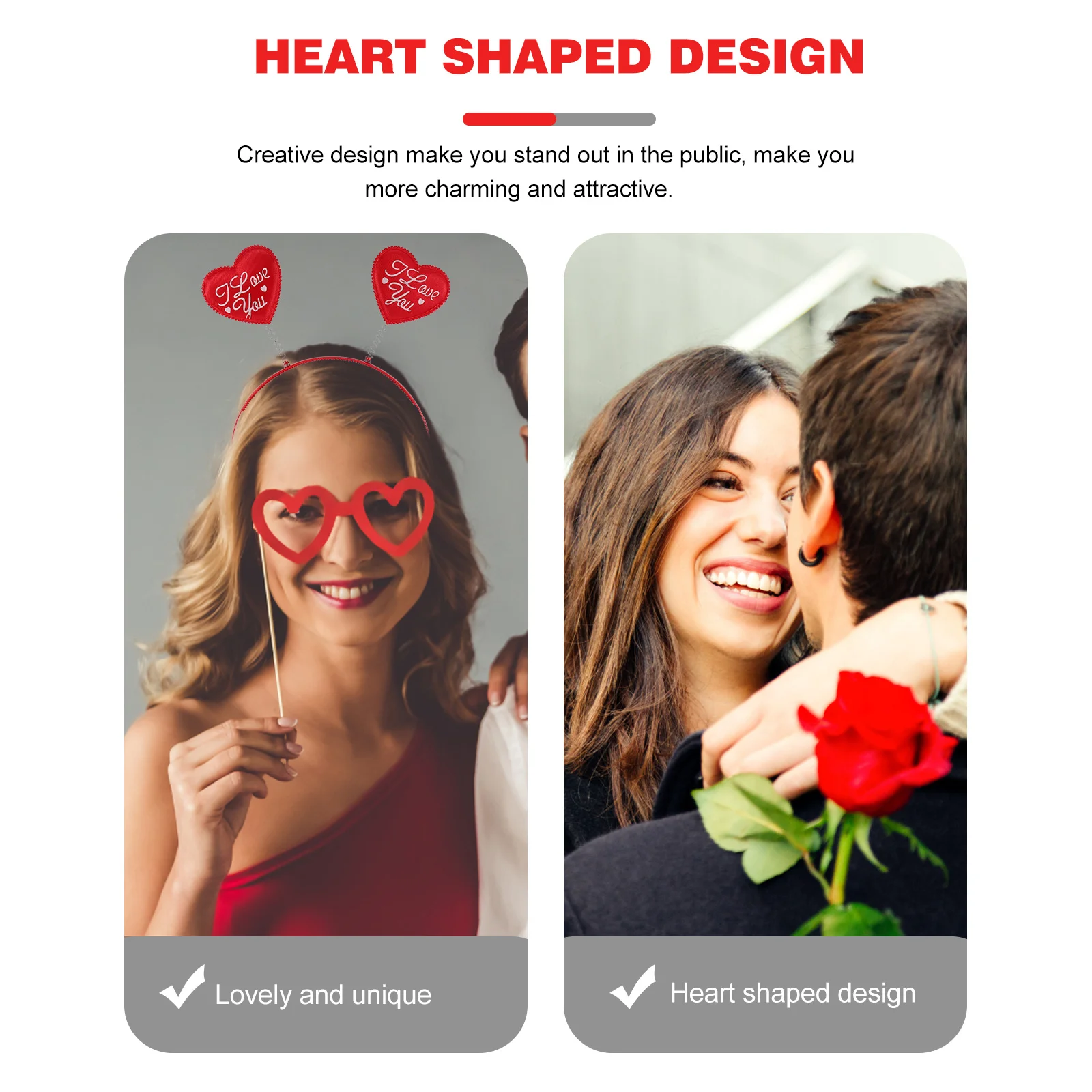 

4Pcs Heart Shape Headband Valentine Party Hair Hoop Lovely Hairband Accessories Romantic Hair Decor Heart Headband
