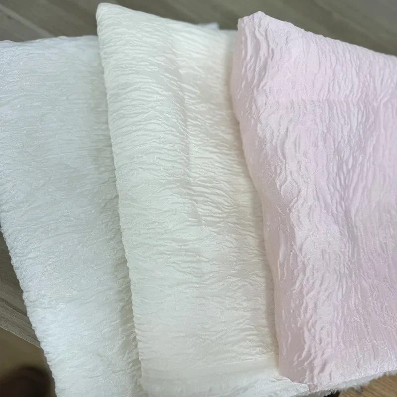 Slightly Wide Relief Pearlescent Beige Pink Embossed Jacquard Organza Fabric For DIY Dress Puff Skirt Formal Gown Wedding Attire
