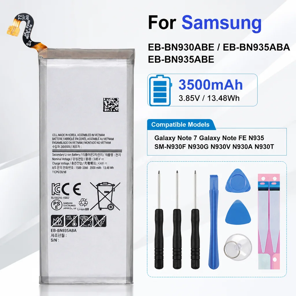 Premium Replacement Battery EB-BN930ABE EB-BN935ABA EB-BN935ABE 3500mAh For Samsung Galaxy Note 7 Note FE N935 With Tool Kit