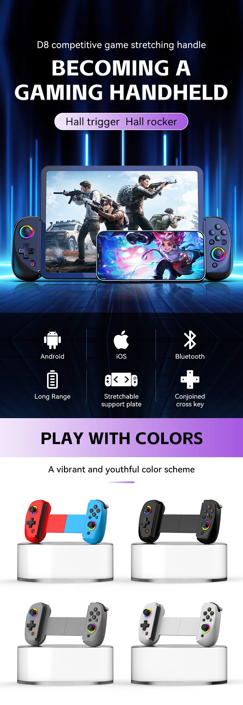 Wireless Bluetooth Control For PS4 PS3 Switch iPhone Android Mobile PC Cell Phone Tablet Hall Gamepad Gaming Controller Game Pad