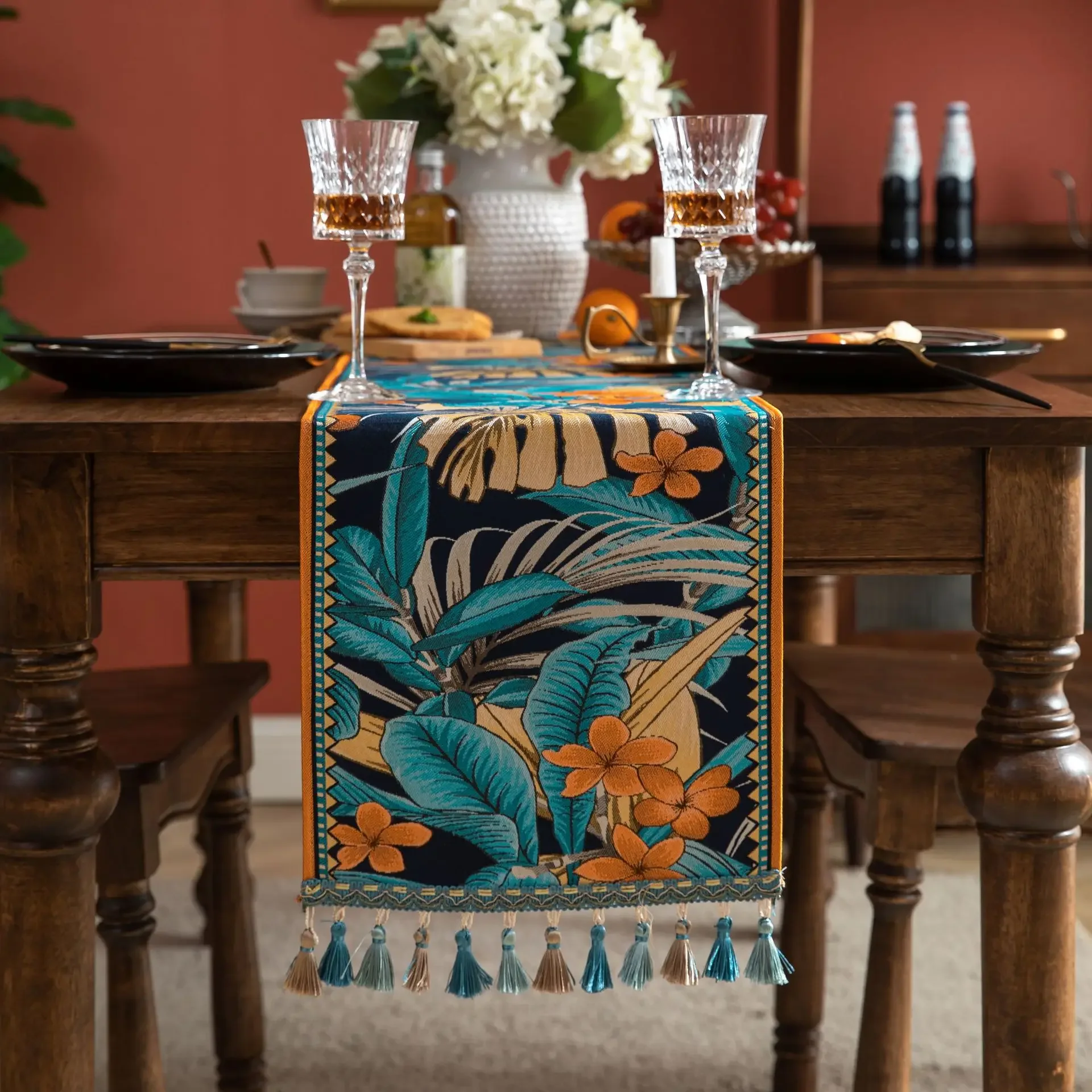 Jacquard Blue Table Runner for Dining Decoration Home Tea Table Runner Table Cover TV Cabinet Bed Runner
