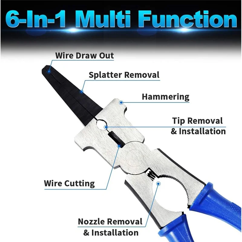 AAAC-6PCS MIG Welding Pliers Welding Hammer 2 Thickness Gauges 6 Row Wire Scraper Brush Storage Bag Welding Tool Set