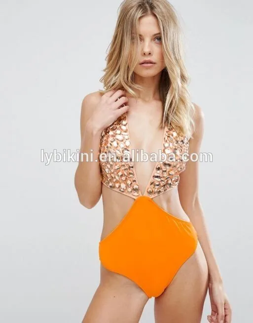 2018 New Sexy Swimsuit, Hand Sewn Diamond One-Piece Bikini