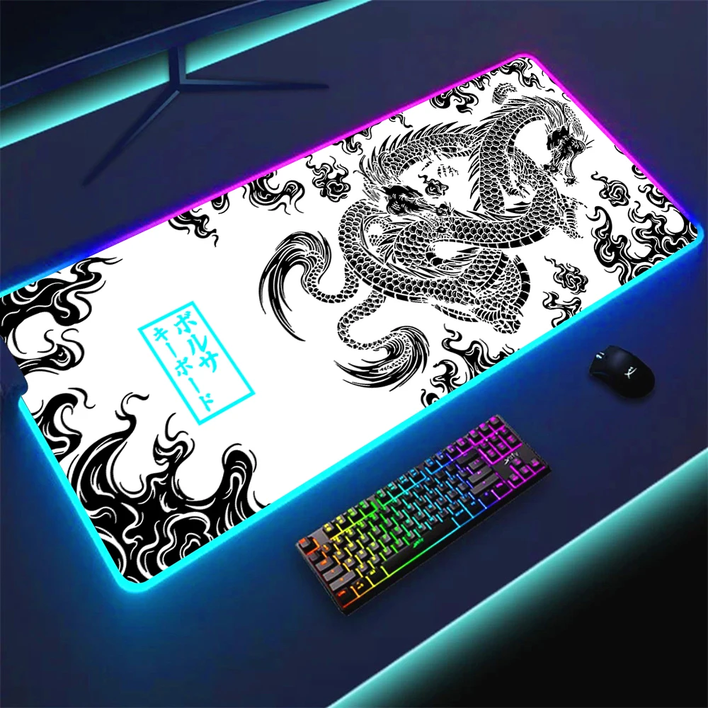 RGB Gaming Mouse Pad Large Dragon Desk Mat HD Colorful Gamer Accessories LED Light Mousepad XXL PC Computer Carpet With Backli