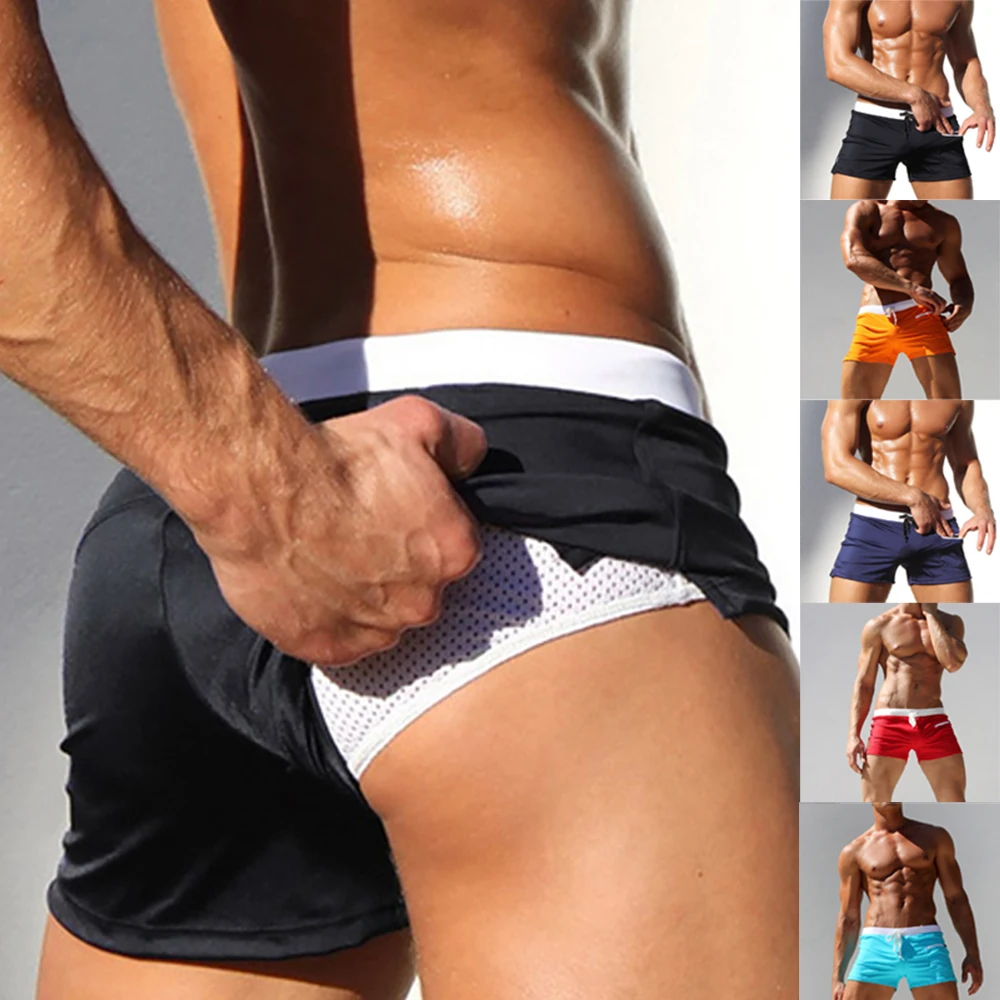Men's Solid Color Quick Dry Swimwear Swimming Beach Board Shorts  Drawstring Design Elastic Waist with Mesh Lining and Pockets