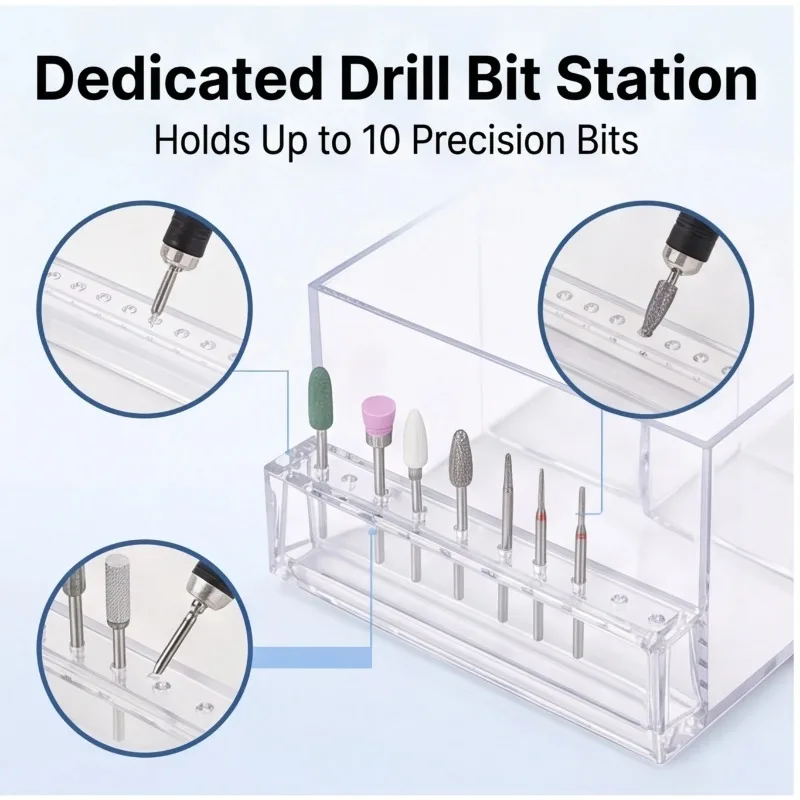 Nail Display Box Clear Transparent Storage Holder For Nail Drill Bits Manicure Supplies Single Piece Salon Accessory