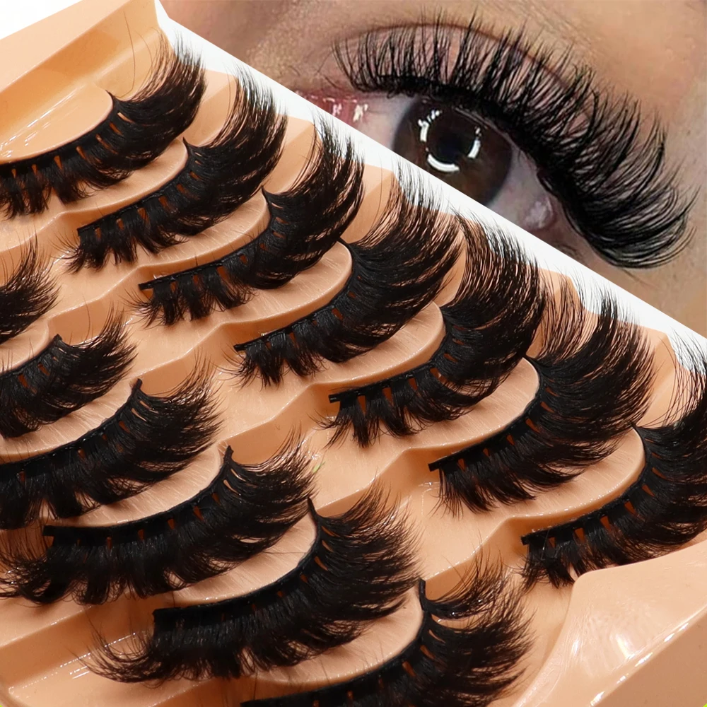 7 쌍 8D 긴 고양이 속눈썹 푹신한 모조 밍크 극적인 두꺼운 거짓 속눈썹 롤 아이 메이크업 변환 가방