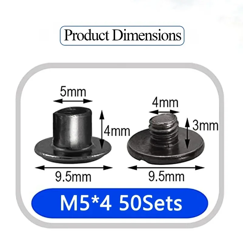 

50 Sets M5*4 Metal Screw Nail Rivets Head Belt Strap Chicago Screws For Luggage Leather Craft Clothes/Bag Wallet Fasteners
