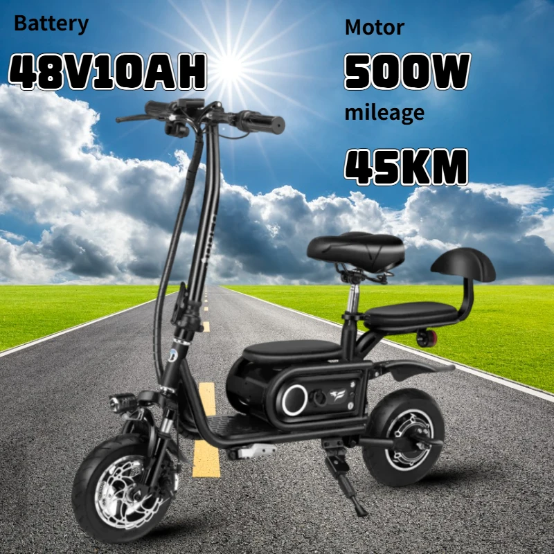 3wheel Folding Electric Scooter Adult Portable Mini Small City Mobility E-Scooter 500W 48V10AH Double Three-person Electric Bike