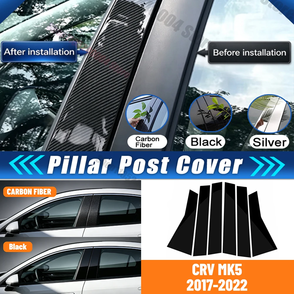 For HONDA CRV 2017 2018 2019 2020 2021 2022 Window Door Column Center B C Pillar Post Cover Trim Sticker Chrome Glossy Black Car