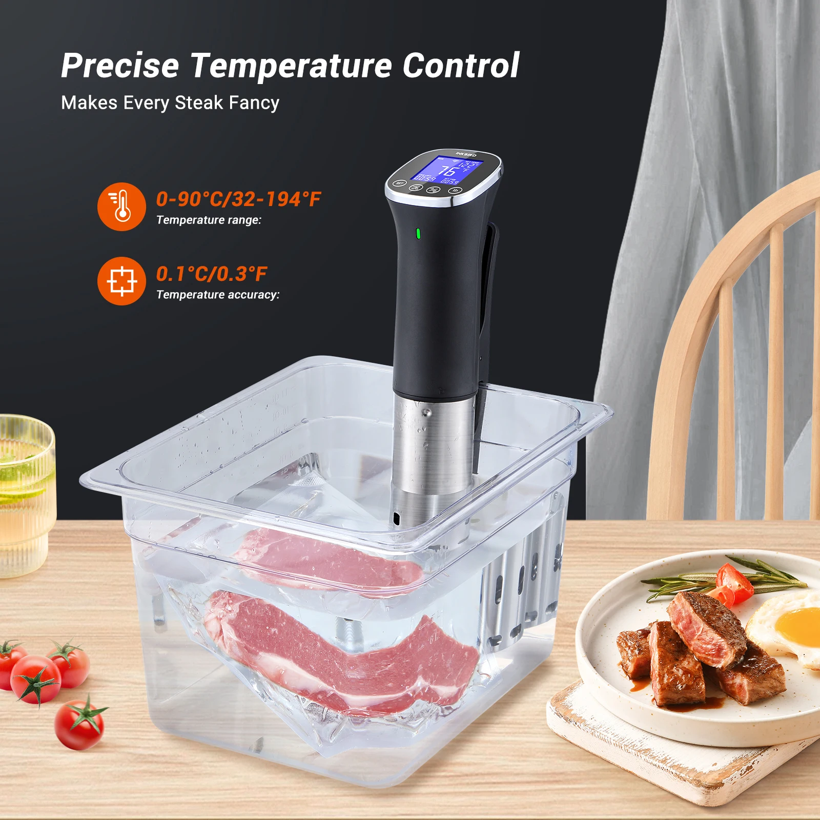 INKBIRD ISV-300W WiFi Sous Vide Machine Waterproof Sous Vide Cooker APP Remote Control with Recipes Alarm Timer Booking Function