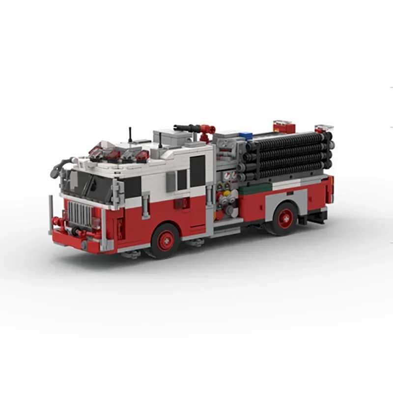 Modelo de vehículo de ciudad Moc, ladrillos de construcción, motor de Bomberos de Nueva York, 34 bloques de tecnología, regalos, juguetes de Navidad, conjuntos de bricolaje, montaje