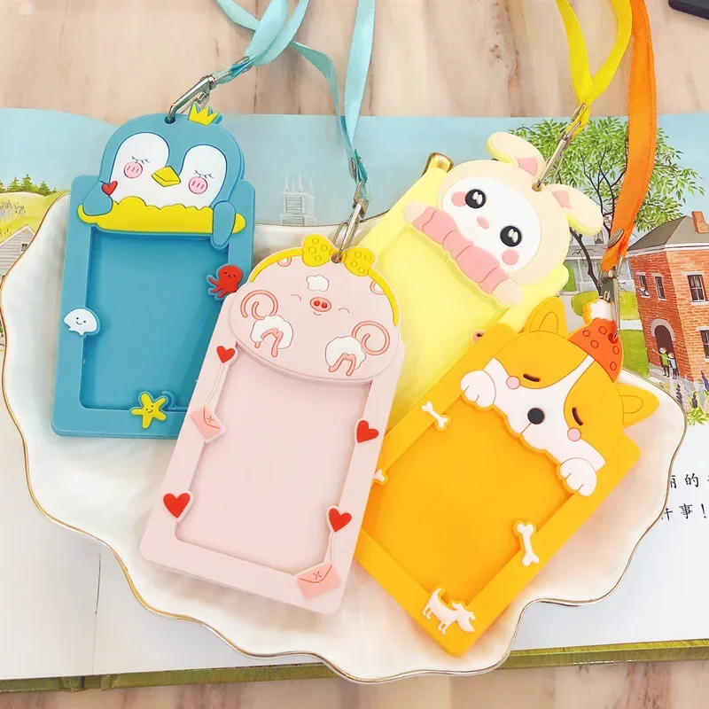 

Silica Gel Cartoon Cute Credit Card Holder Bus Card Student Lanyard Badge Name ID Card Holder Cover Business Cards Protect Cover