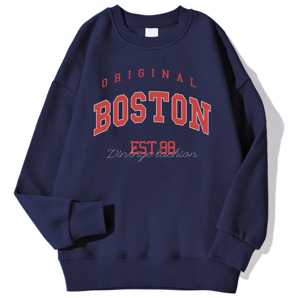 Original Boston Est.98 Street Letter Print Sweatshirt For Men Autumn Casual Hoodie O-Neck Soft Pullover Trend Clothes