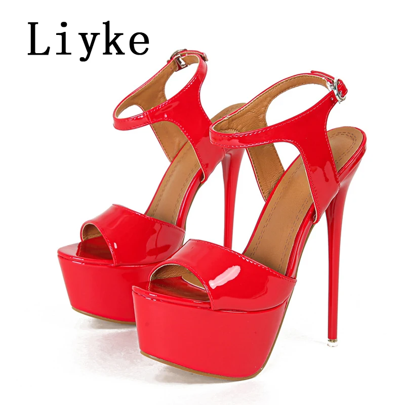 Liyke Size 34-46 Sexy 16CM Fetish Sandal Women Summer Fashion Open Toe Buckle Strap Platform High Heels Stripper Pole Dance Shoe