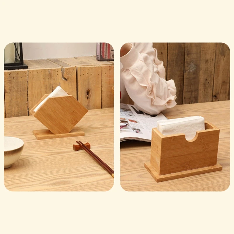 Bamboo Tissue Box Cube Fan Shape Draw Paper Napkin Holder Boxes for Home Kitchen Dining Table Decoration Storage