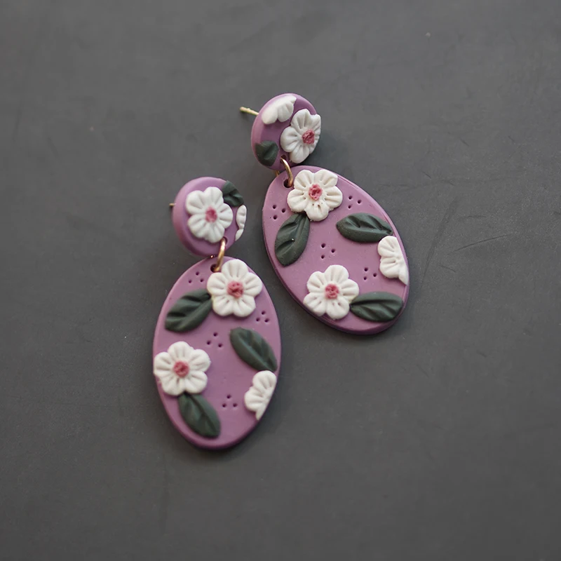 Multi Shapes Shades Colors Molded Stamping Roses Floral Patton Metal Polymer Clay Vintage Elegant Earrings Jewelry Stud Sets