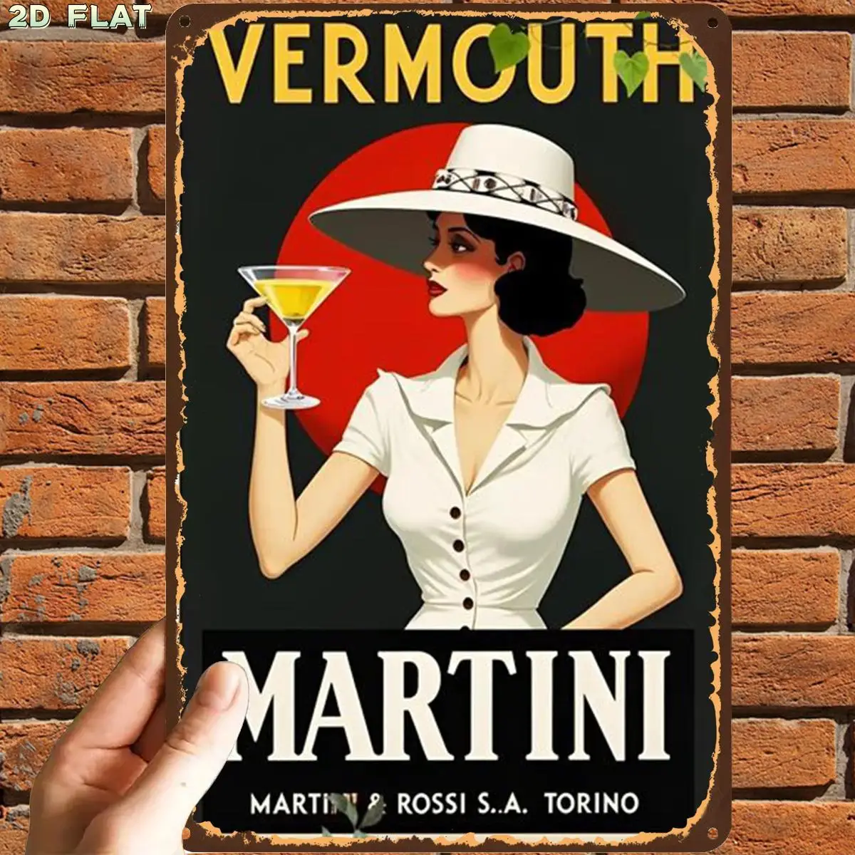 2D Flat Retro Vintage Wimt Martini Advertising Poster, Metal Tin Sign, Pre-Drilled, Perfect for Indoor, Garden, Outdoor, and Bathroom Decoration, 1 Piece