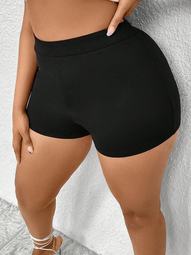 Plus Size Women\'s Plus Size Pleated Front Hollow Shorts High Waisted Asymmetric Mini Shorts Solid Colour