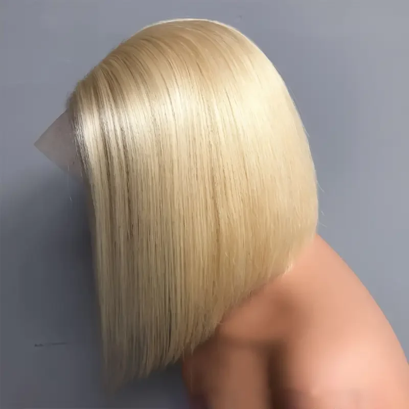 

613 Bob Blonde Human Lace Front Wig Double Drawn Glueless 13X4 Hd Lace Wig Vietnamese Short Bone Straight Human Hair Bob Wigs